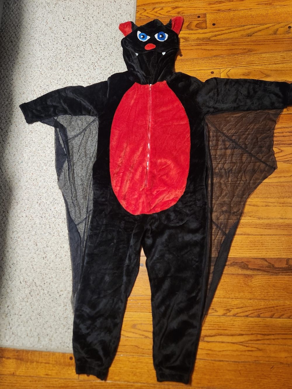 Kids Black and Vampire Bat Costume Hooded Jumpsuit